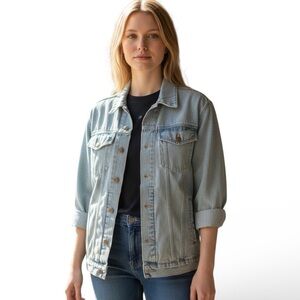 Venezia Light Blue Jean Jacket / Denim Shirt Womens Size Small Owl Embroidery